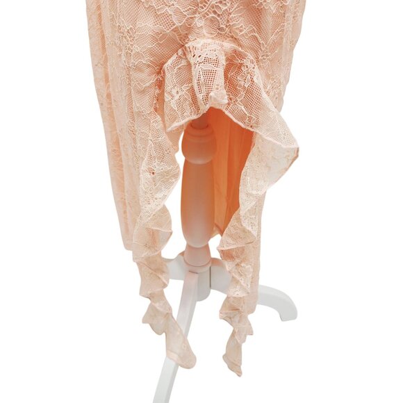 Strapless Peach Lace Midi Dress With Ruched Details & Ruffle Hem Size S - Picture 9 of 12